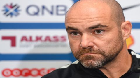 DOHA, Sept. 5, 2019 (Xinhua) -- Qatar's national soccer team head coach Felix Sanchez Bas attends a 