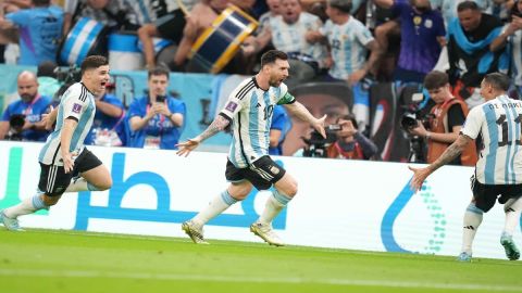 Lusail: Argentina's Lionel Messi celebrates after scoring the first goal during the World Cup group