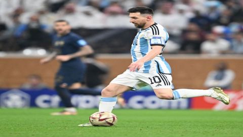 Lusail:Argentina's Lionel Messi, controls the ball during the World Cup final soccer match