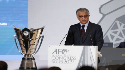AFC President Shaikh Salman bin Ebrahim Al Khalifa makes an address 