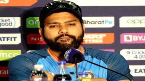 Adelaide : Indian captain Rohit Sharma in action during the T20 World Cup semi final match between E