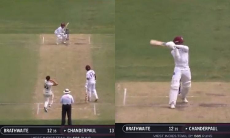 Cricket Image for VIDEO : चंद्रपॉल के बेटे ने दिखाया रौद्र रूप, पैट कमिंस के खिलाफ खेला चाबूक शॉट