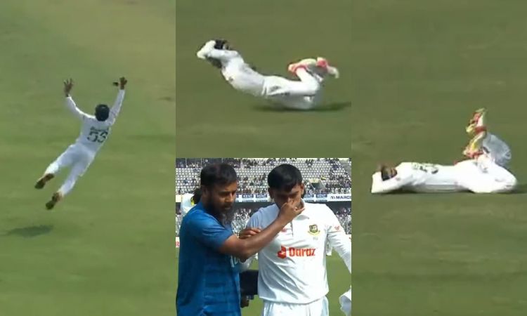 Cricket Image for औंधे मुंह जमीन से टकराया बांग्लादेशी खिलाड़ी, कैच पकड़ने के चक्कर में नाक से निकला