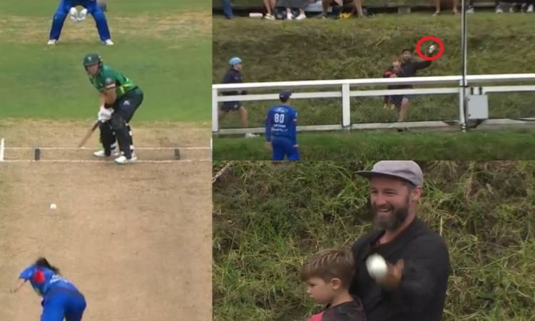 Cricket Image for Ross Taylor Six Fan Caught The Catch With Child In One Hand