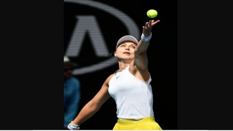 Paula Badosa of Spain serves during the women's singles second 