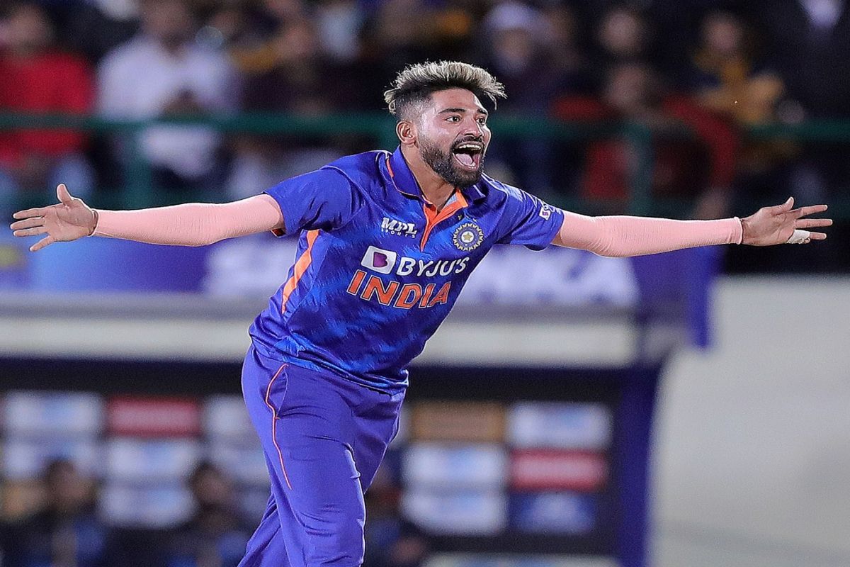 Dharamsala :India's Mohammed Siraj reacts during the third Twenty20 international cricket match in D