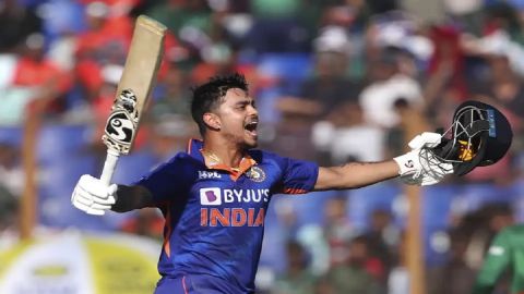 New Delhi : Indian batter Ishan Kishan plays a shot during the 3rd ODI cricket match between India a