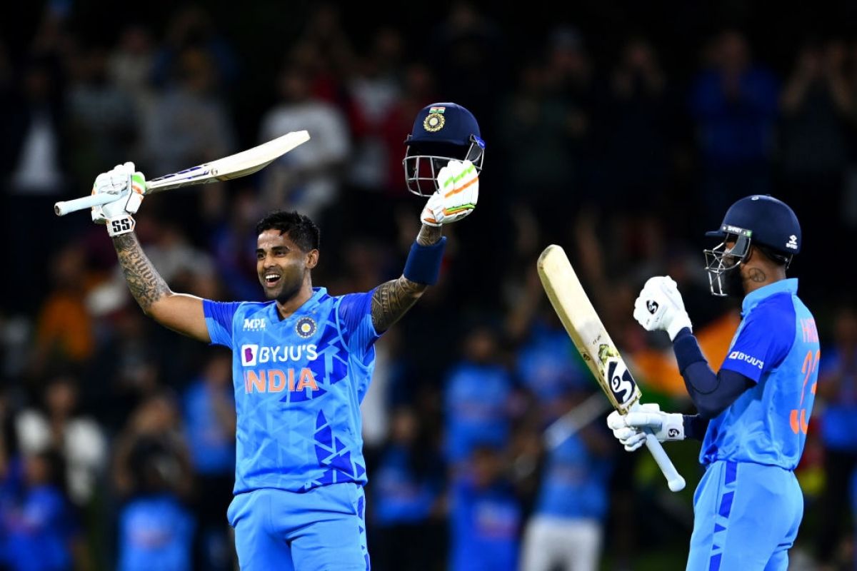 Mount Maunganui : Indian batsman Suryakumar Yadav celebrates his century during the second T20 match