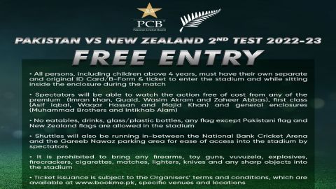 PCB Announces Free Entry For Fans For The Second Test Between Pakistan, New Zealand