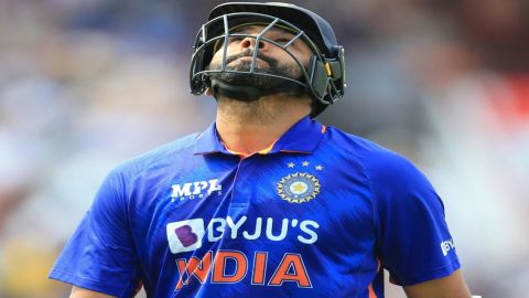 Guwahati : Indian captain Rohit Sharma celebrates his half-century during the first ODI match betwee