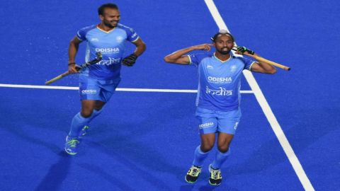 Rourkela : Players in action during the match between India and Spain of FIH Odisha Hockey Men's Wor