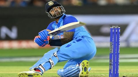 Adelaide : India's Suryakumar Yadav plays a shot during the T20 World Cup semi final match between E