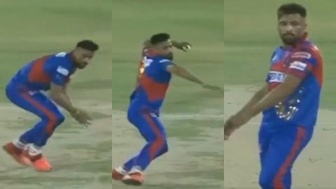 Cricket Image for Karachi Kings Vs Peshawar Zalmi Mohammad Amir Throws The Ball Towards Babar Azam