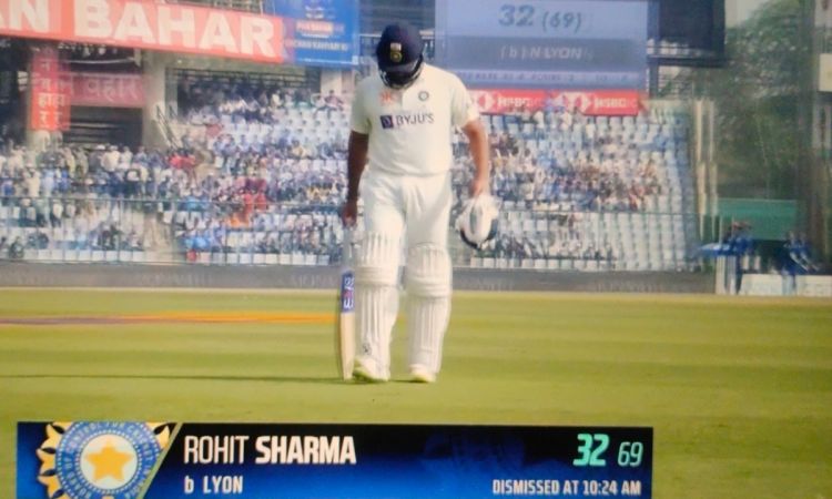 Cricket Image for Nathan Lyon Strikes Rohit Sharma Departs For 32 Runs Ind Vs Aus