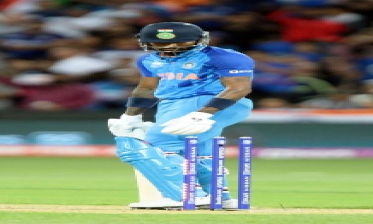 Adelaide : India's Hardik Pandya steps back onto his stumps to be out off the last ball during the T