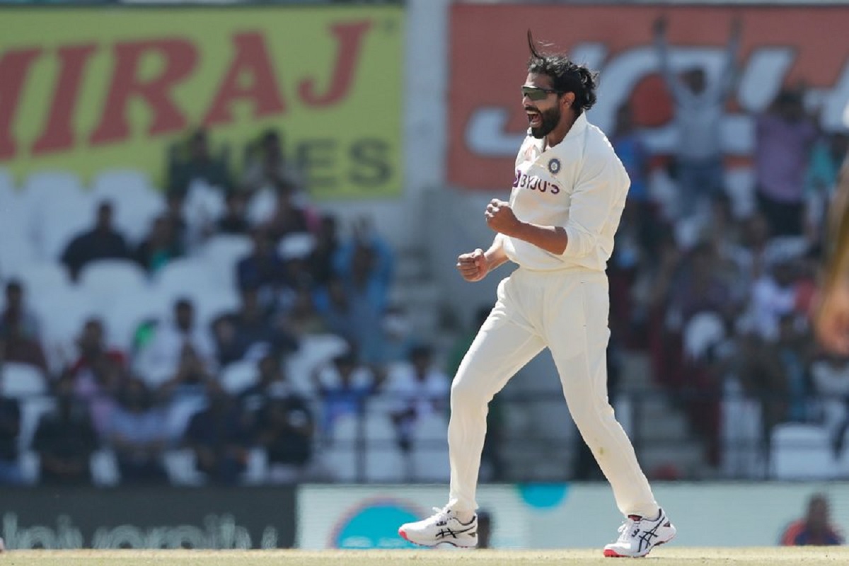 Nagpur :Ravindra Jadeja bowls during the first day of the first cricket test match between India and