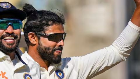 Nagpur :Ravindra Jadeja bowls during the first day of the first cricket test match between India and