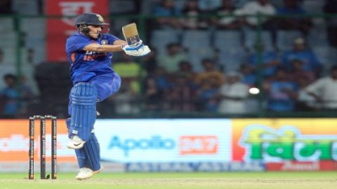 New Delhi : Indian batter Shubman Gill plays a shot during the 3rd ODI cricket match between India a