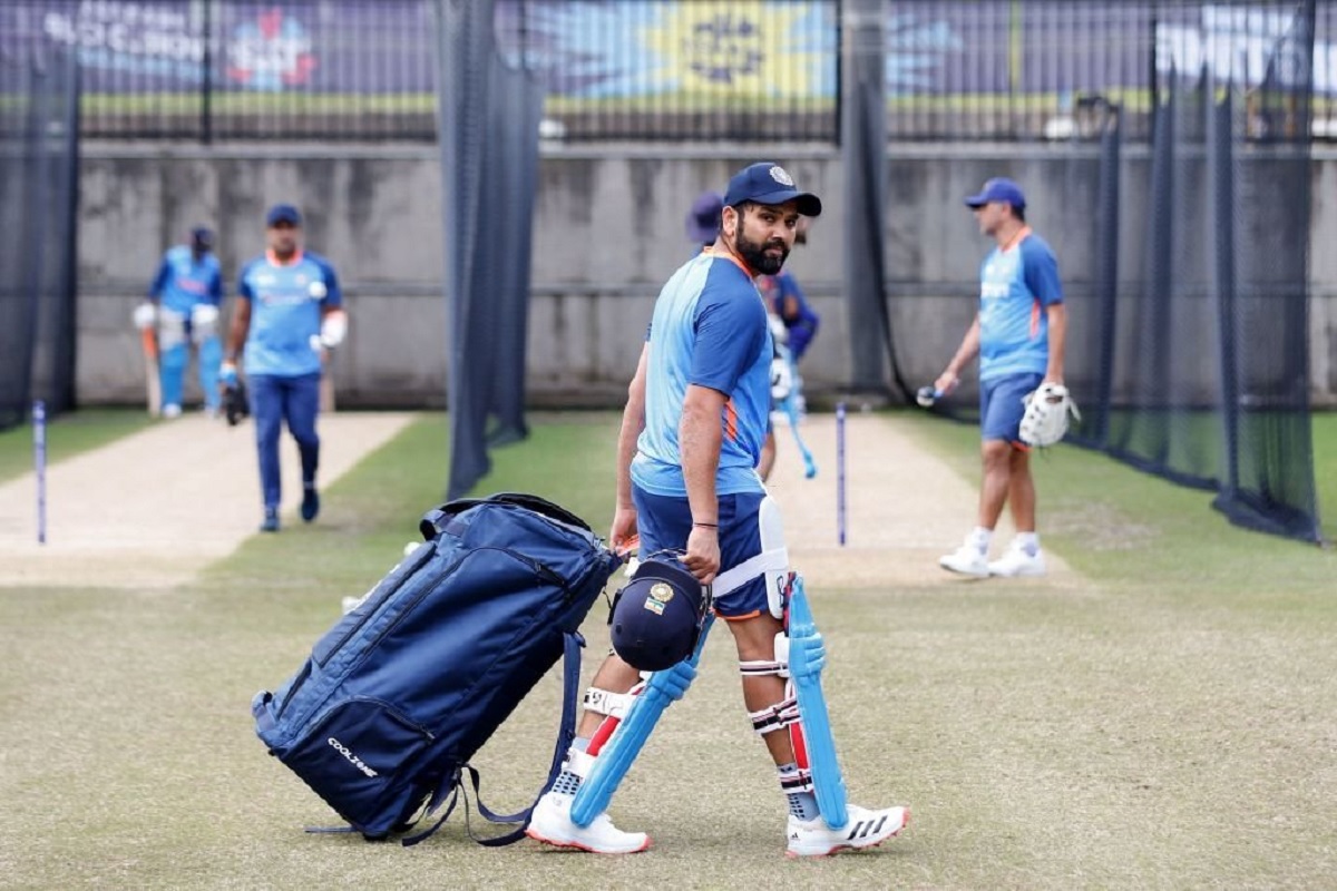 Nagpur :Indian Cricket team captain Rohit Sharma during a Practice session ahead of first test match
