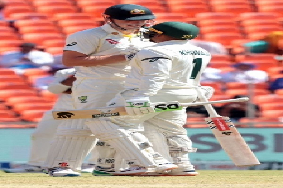 Ahmedabad : Australia's Cameron Green and Usman Khawaja during the second day of the fourth cricket 
