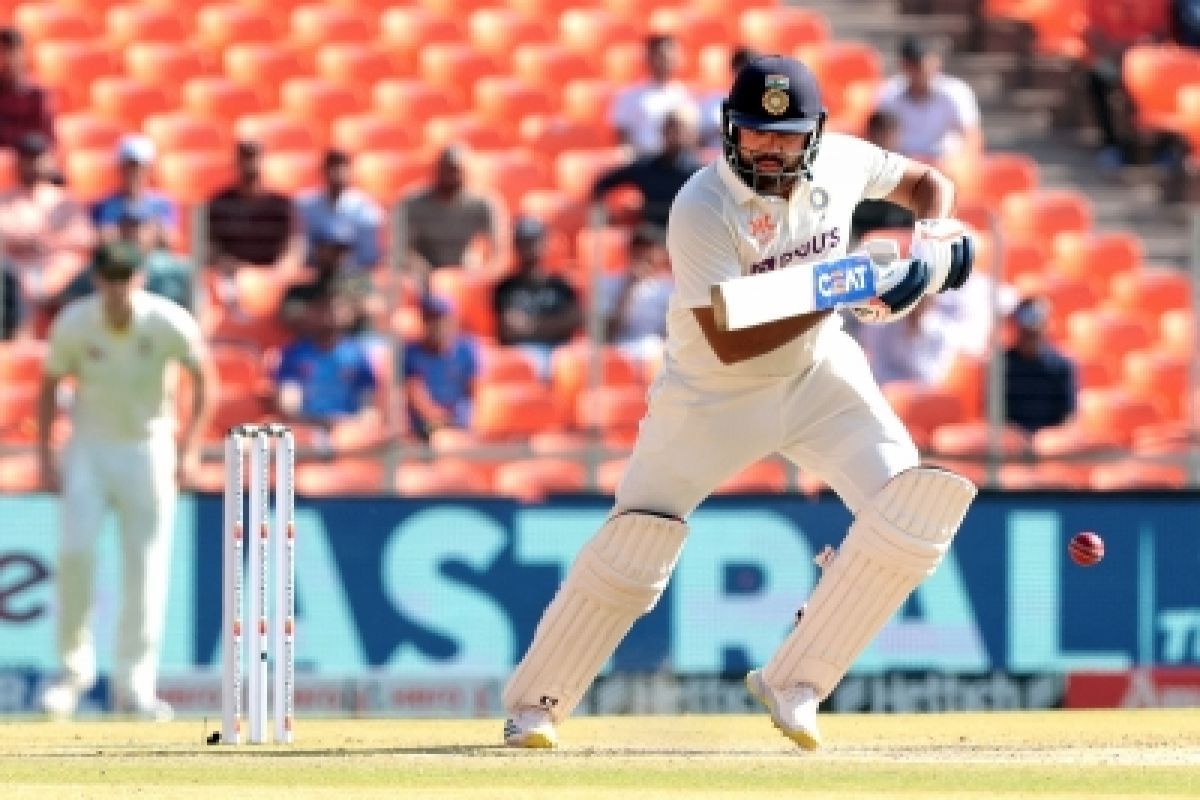 Ahmedabad : Indian captain Rohit Sharma plays a shot during the third day of the fourth cricket test