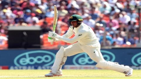 Ahmedabad:Australia's Usman Khawaja plays a shot during the first day of the fourth cricket test mat