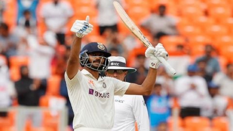 Ahmedabad : India's Axar Patel plays a shot during the fourth day of the fourth cricket test match b