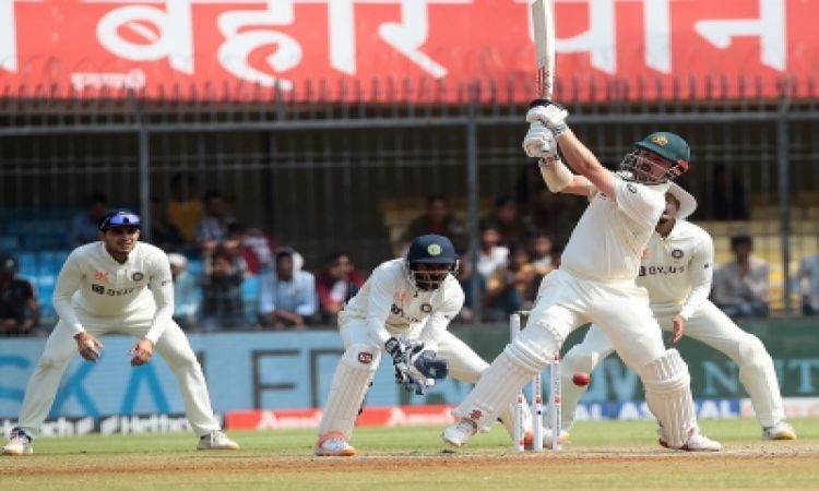 Indore:Australia's Travis Head plays a shot during the third day of third cricket test match between