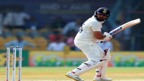 Indore:India's captain Rohit Sharma plays a shot during the first day of third cricket test match be