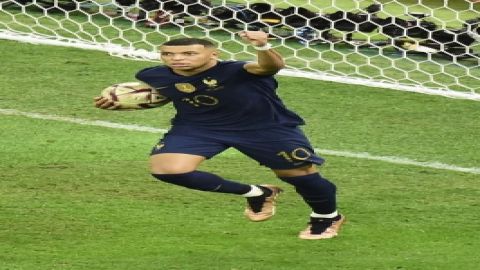 Lusail:France's Kylian Mbappe celebrates scoring his side's first goal during the World Cup final so