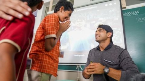 Neeraj Chopra surprises children in Bengaluru school