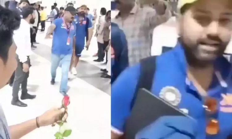 Cricket Image for VIDEO: 'क्या मुझसे शादी करोगे?' रोहित शर्मा ने फैन को गुलाब देकर किया प्रपोज़