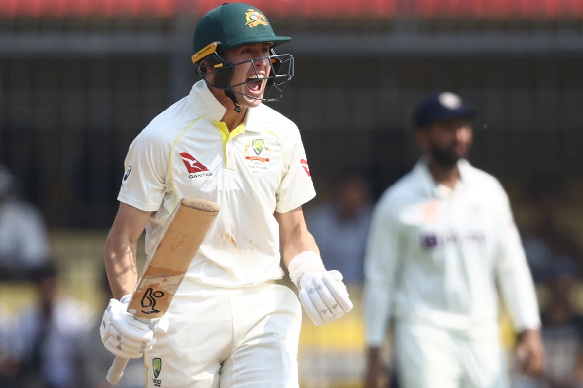 Indore:Australia's Marnus Labuschagne, celebrates after winning the third cricket test match against