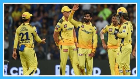 Mumbai : CSK's Ravindra Jadeja with team captain MS Dhoni celebrate the dismissal of MI batsman Isha