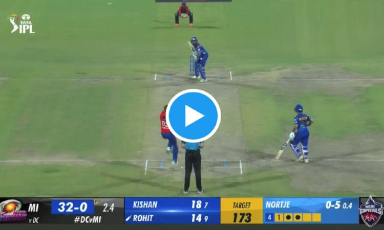 147.3 kmph from Arich Nortje and Rohit Sharma smashed for a six