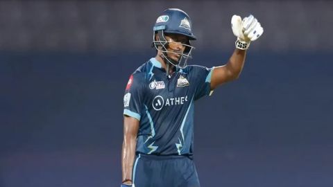 Ahmedabad : GT batsman Vijay Shankar plays a shot during the IPL 2023 match between Gujarat Titans a