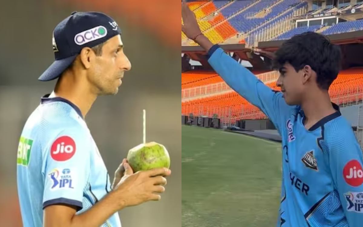 Ashish Nehra Son Arush Imitates His Father After Kkr Vs Gt Match Watch