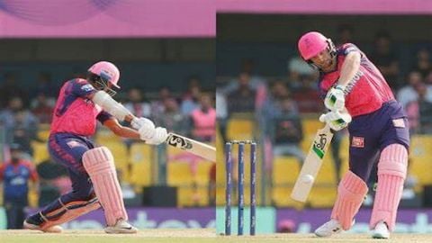 Guwahati : RR batsman Yashasvi Jaiswal celebrates his half-century with teammate Jos Buttler during 