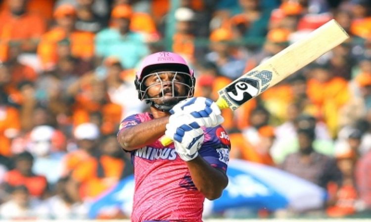Hyderabad : RR's captain Sanju Samson plays a shot during the IPL 2023 match between Rajasthan Royal
