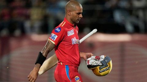 captain Shikhar Dhawan walks back after his dismissal during the IPL 2023 match between Punjab Kings