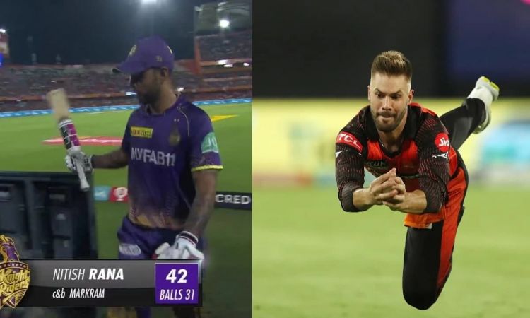  Watch Aiden Markram Pulls Off Stunning Catch Off His Own Bowling To Dismiss Nitish Rana