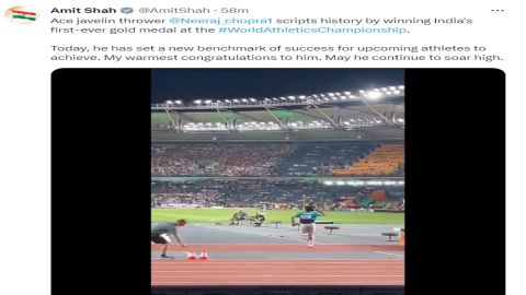 HM Shah congratulates Neeraj Chopra on winning gold at World Athletics Championships