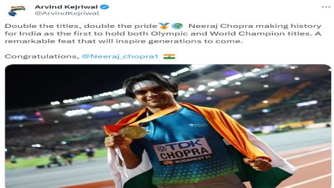 Kejriwal congratulates Neeraj Chopra on historic World Athletics Championships gold win