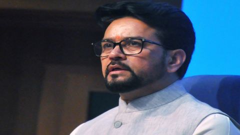 New Delhi: Union Minister for Information and Broadcasting Anurag Thakur briefs the media