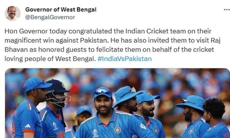 Bengal Guv invites Indian cricket team to Raj Bhavan for felicitation