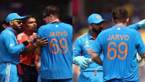 World Cup 2023 Virat Kohli escorts notorious pitch invader Jarvo 69 out of the ground