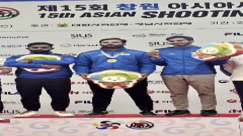 Men’s Skeet team of Ananat, Gurjoat, Angad strike gold in Asian Shooting Championship