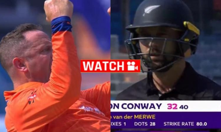 मर्वे Rocked कॉनवे Shocked, डच गेंदबाज़ ने कॉनवे को OUT करके लगाई दहाड़; देखें VIDEO