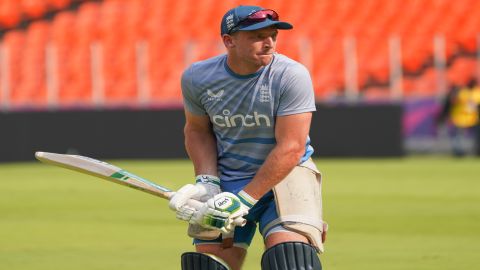 Ahmedabad : England cricket players during a practice session ahead of the ICC world cup match
