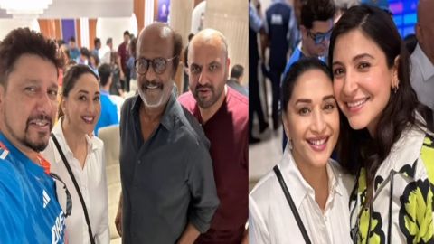 Madhuri celebrates Team India's win, poses for selfie with
 Rajinikanth, Anushka